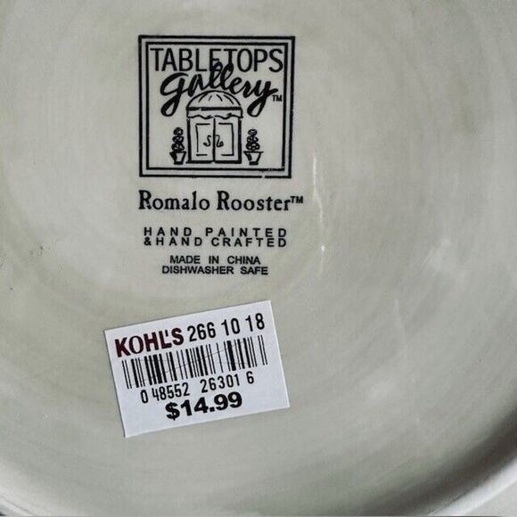 TableTops Gallery Romalo Rooster Dinner Plate 11.5" set of 4 Hand Painted Rustic - Picture 5 of 13